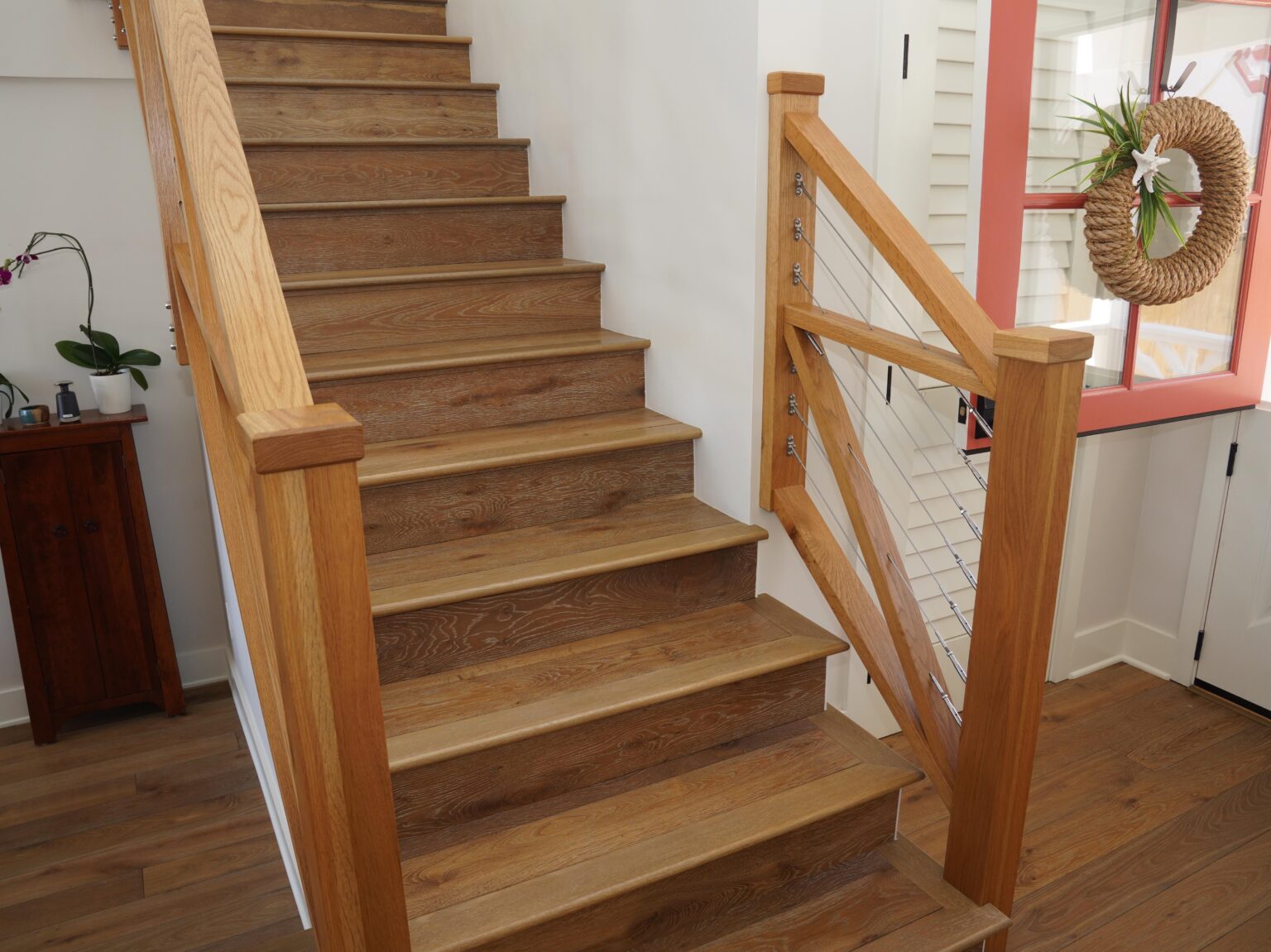 Custom Wooden X Railing With Stainless Cable San Diego Independent
