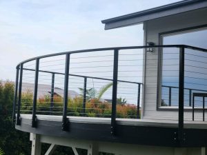 curved glass railings, curved cable railing